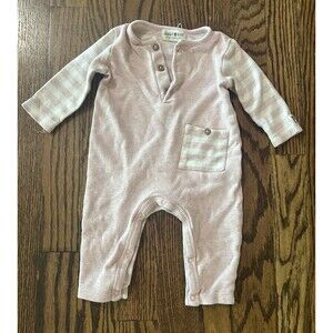 Rabbit‎ and Bear Pink and White 100% Cotton Long Sleeve Jumpsuit Size 3-6 Months